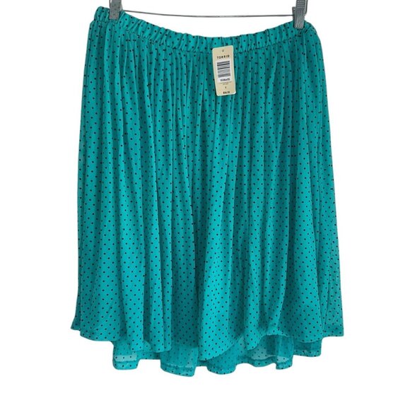 NWT Torrid Womens Polka Dot Pleated Mesh Skirt Plus Sz 0 Or 12 Teal Black Swing - Picture 1 of 6